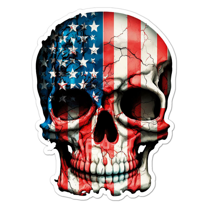 US American Flag Skull, Vinyl Decal Sticker, Indoor Outdoor, 3 Sizes, #9340