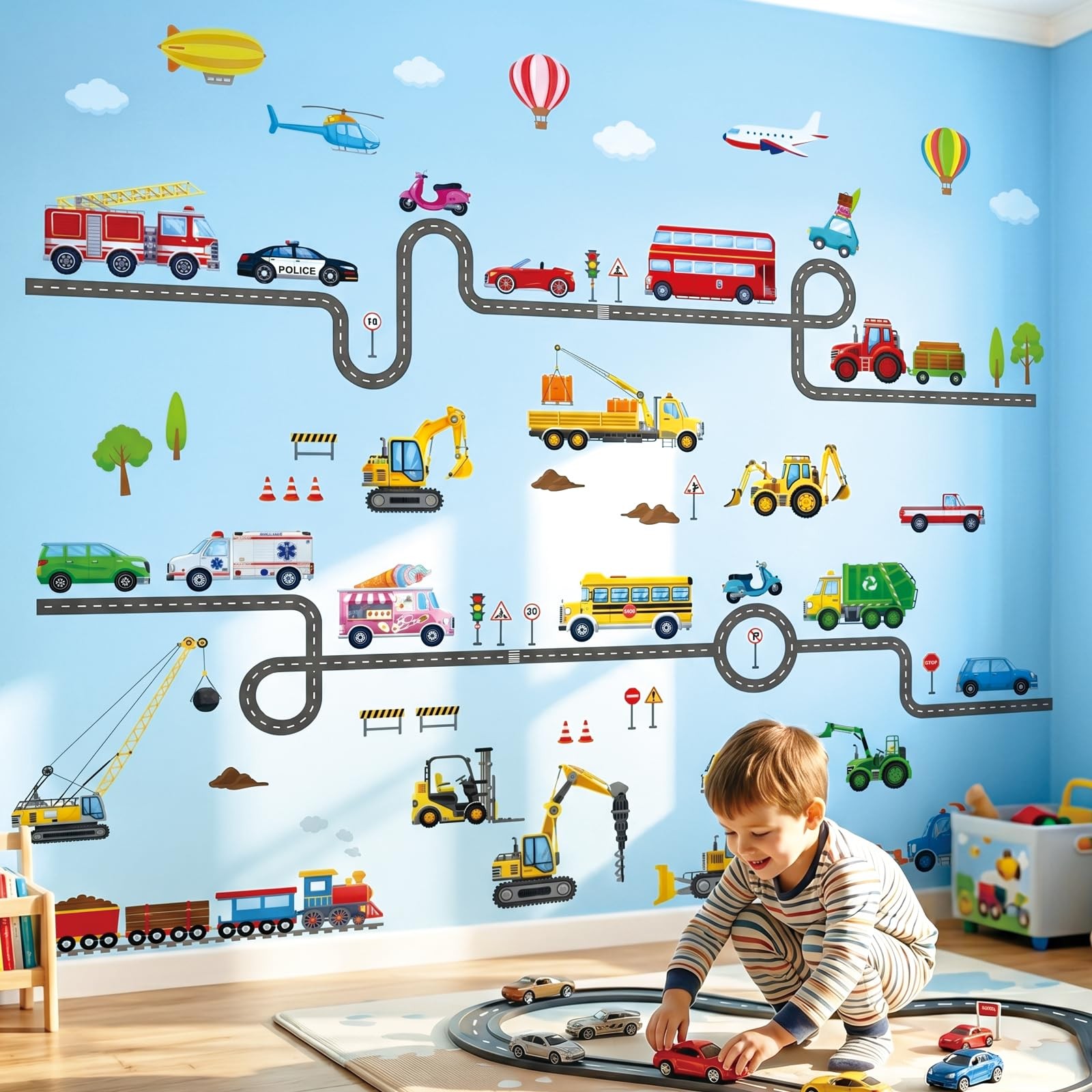 Vehicles and Roads Wall Stickers Decals Transports Peel and Stick Removable N…