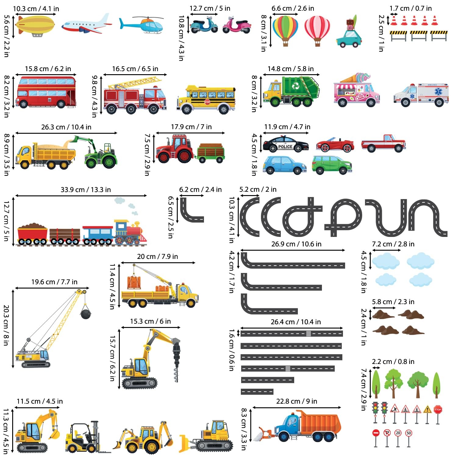 Vehicles and Roads Wall Stickers Decals Transports Peel and Stick Removable N…