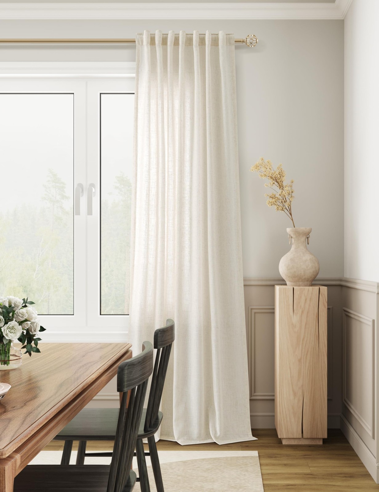 Guken Natural Cream Linen Curtains 120 inches Long for Living Room Bedroom 1 …
