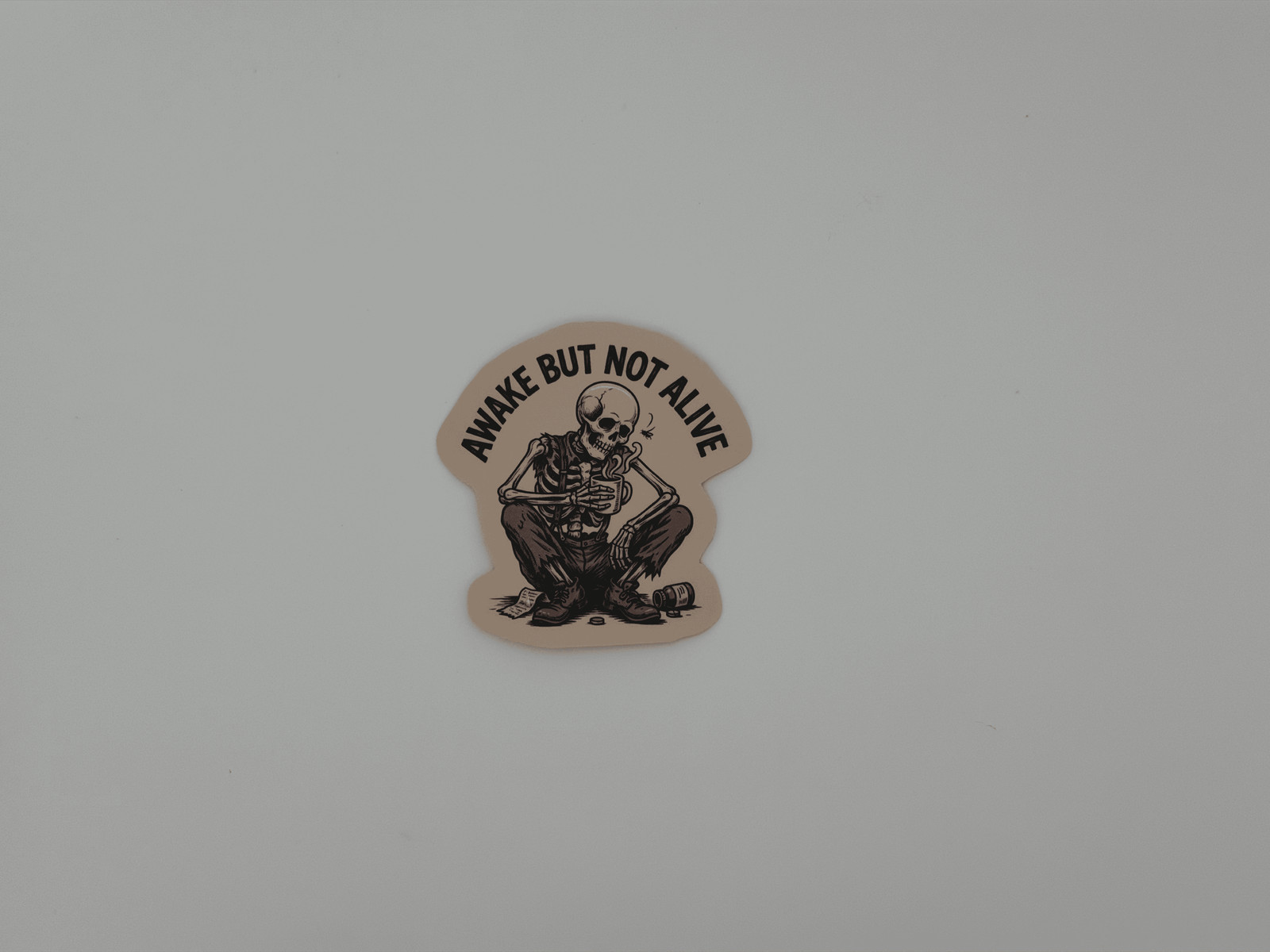 Awake But Not Alive Skeleton Coffee Vinyl Sticker Die Cut