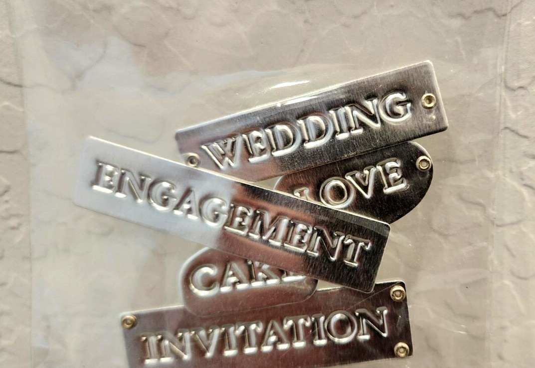 New! Inspirables! (7) Chrome Metal Tags / Stickers! ~Engagement ~Wedding ~Love
