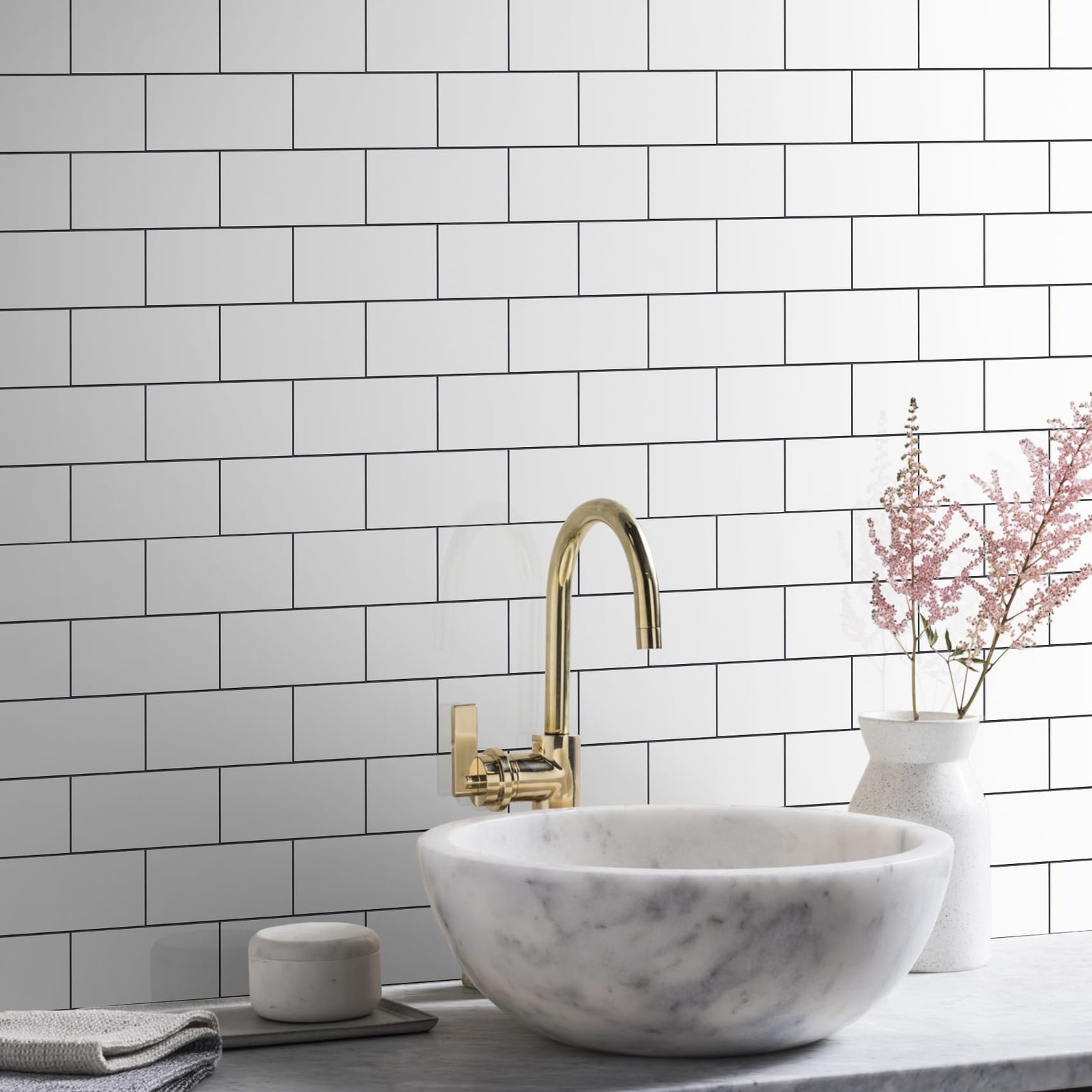 Vamos Tile 100Piece Glossy Pure White Peel and Stick Backsplash Tile,3"x6" …