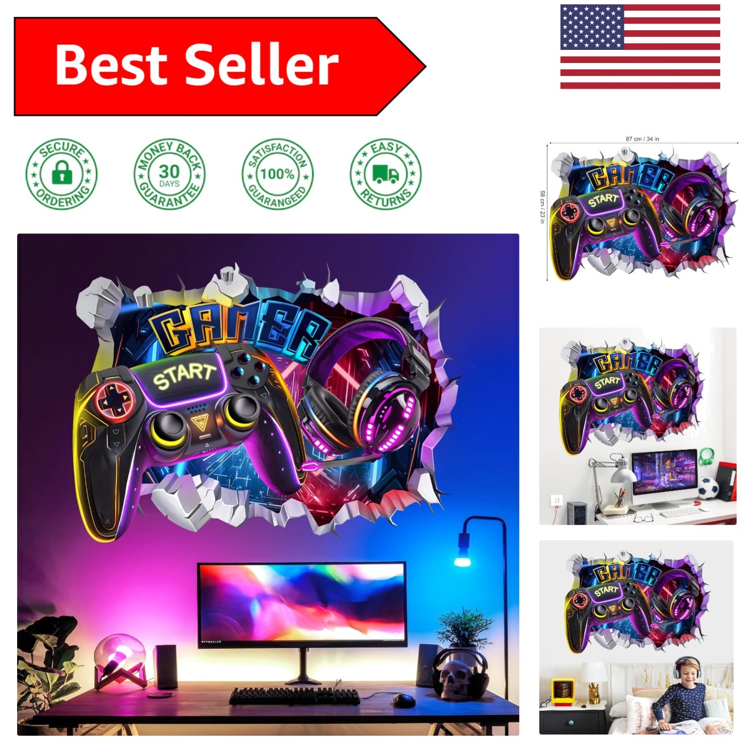 Vibrant 3D Video Game Wall Stickers – Perfect for Gamer Bedrooms & Playrooms