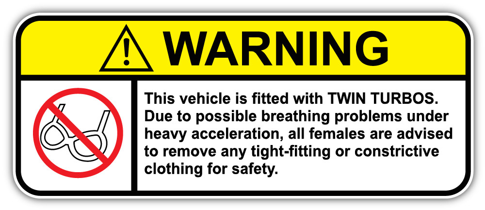 Warning This Vehicle Is Fitted With Twin Turbos Stiker Decal- 9", 12" or 14"