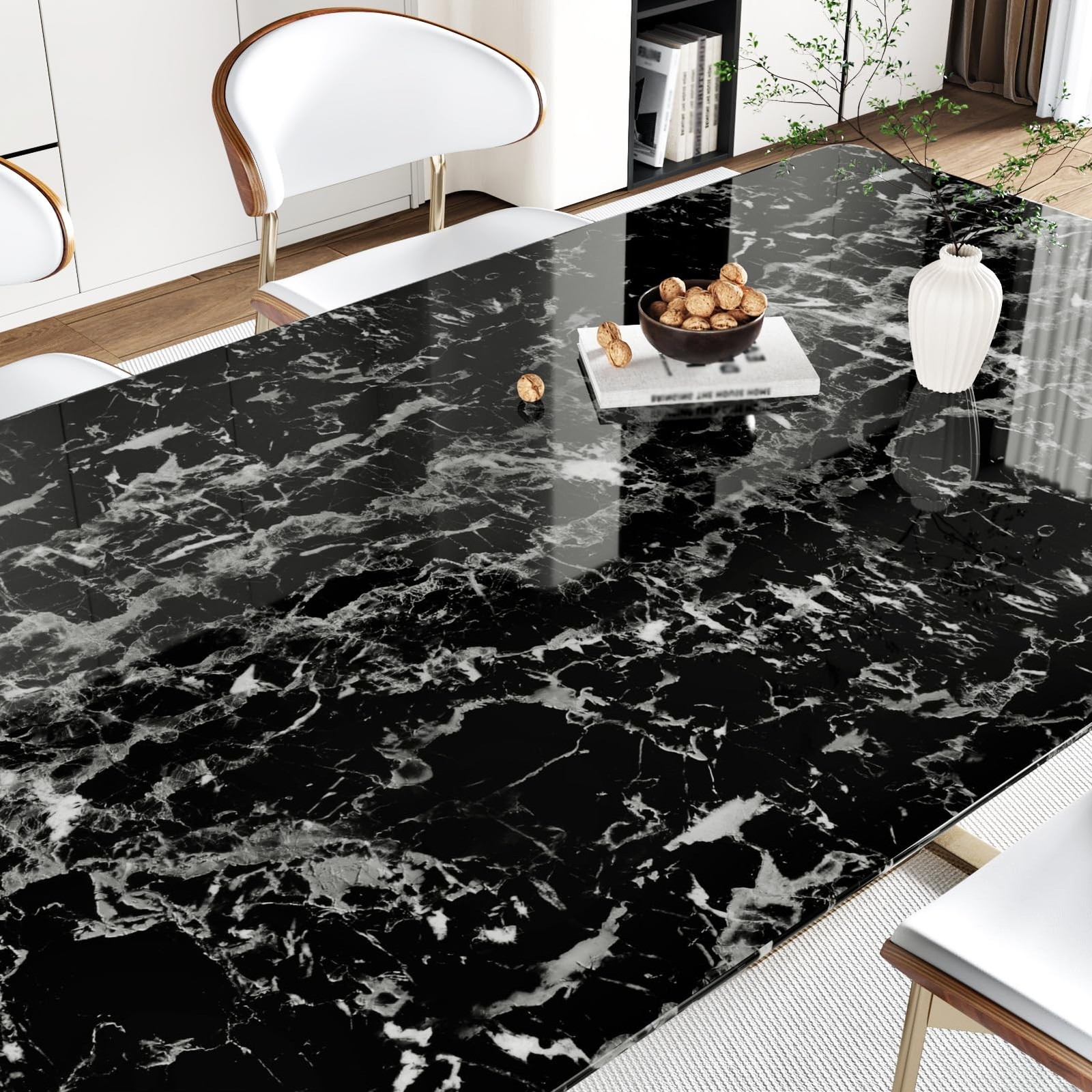Glossy Black and White Marble Contact Paper for Kitchen Bathroom Shiny Granit…