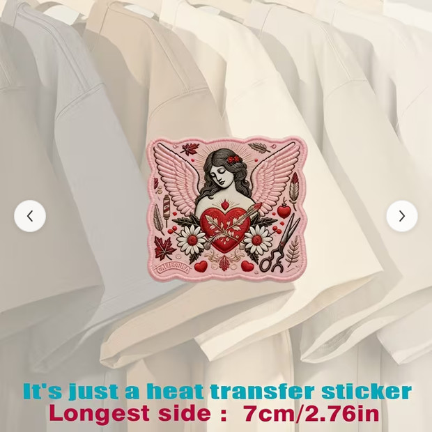 SWEET HEART ANGEL FLOWERS PRETTY PINK IRON ON DECAL