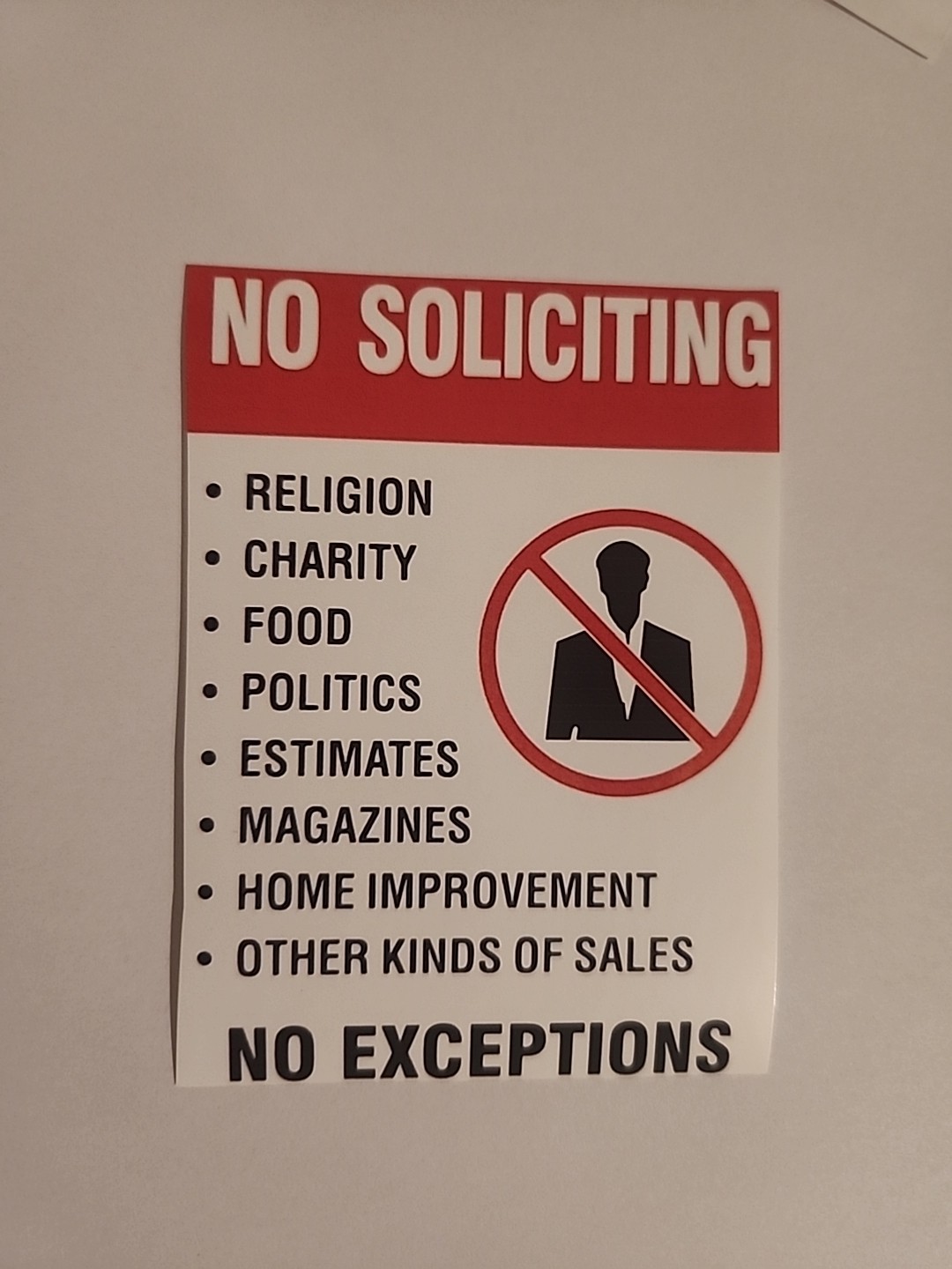 NO SOLICITING STICKER DECAL SIGN DOOR BUSINESS, SCHOOL WAREHOUSE, WALL 3×4