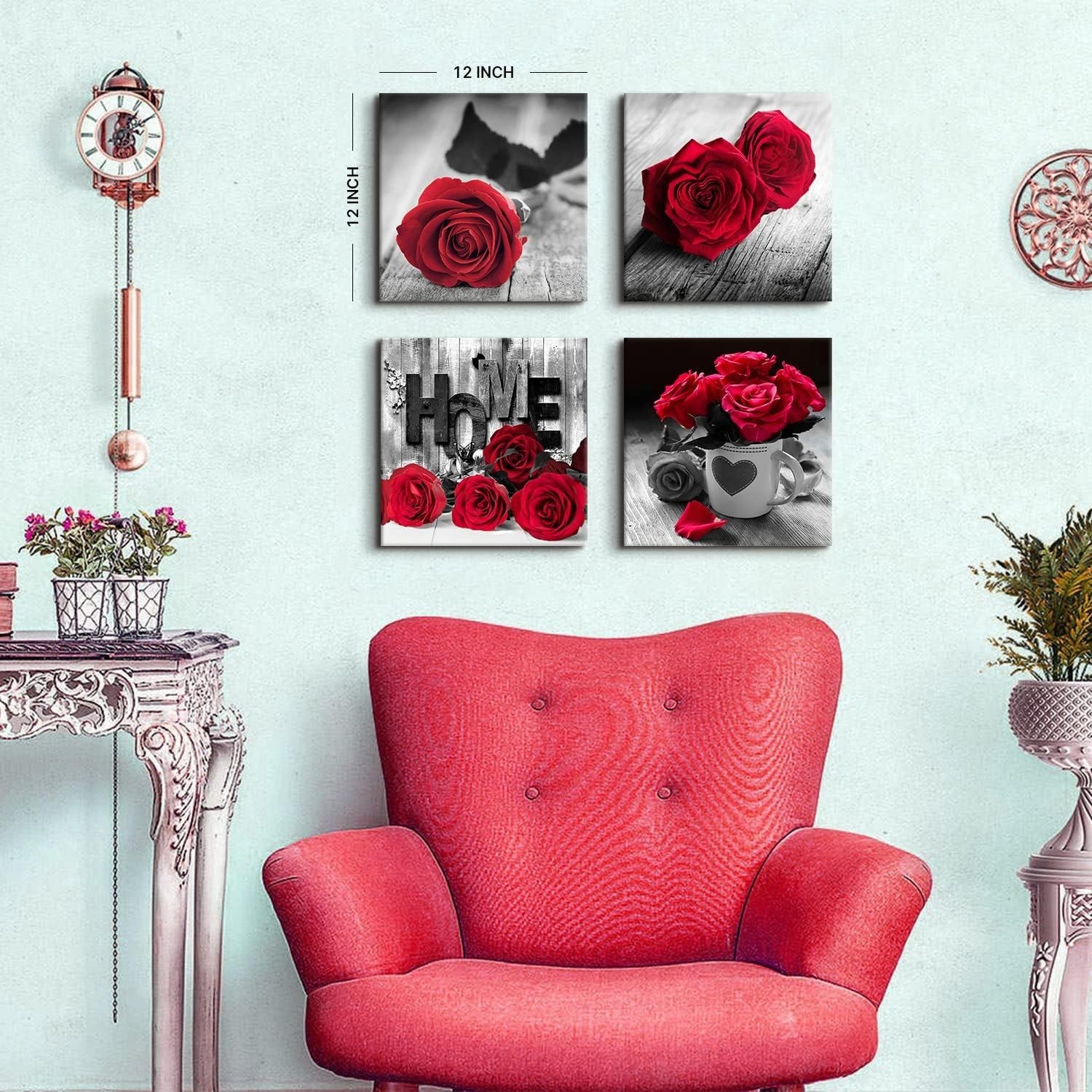 Versatile Floral Canvas Wall Art – 4 Panels 12×12