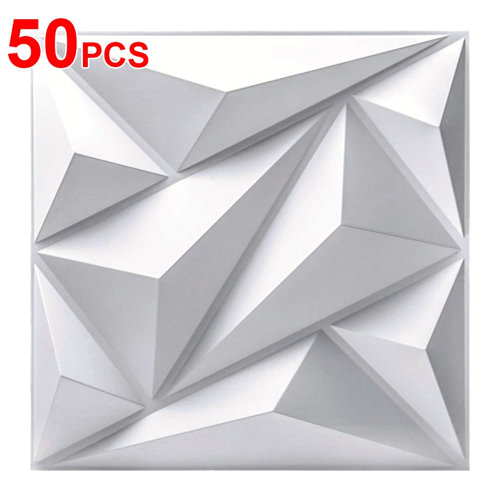50Pcs 3D Wall Panel Diamond 30x30cm 3D Wall Paper (White)