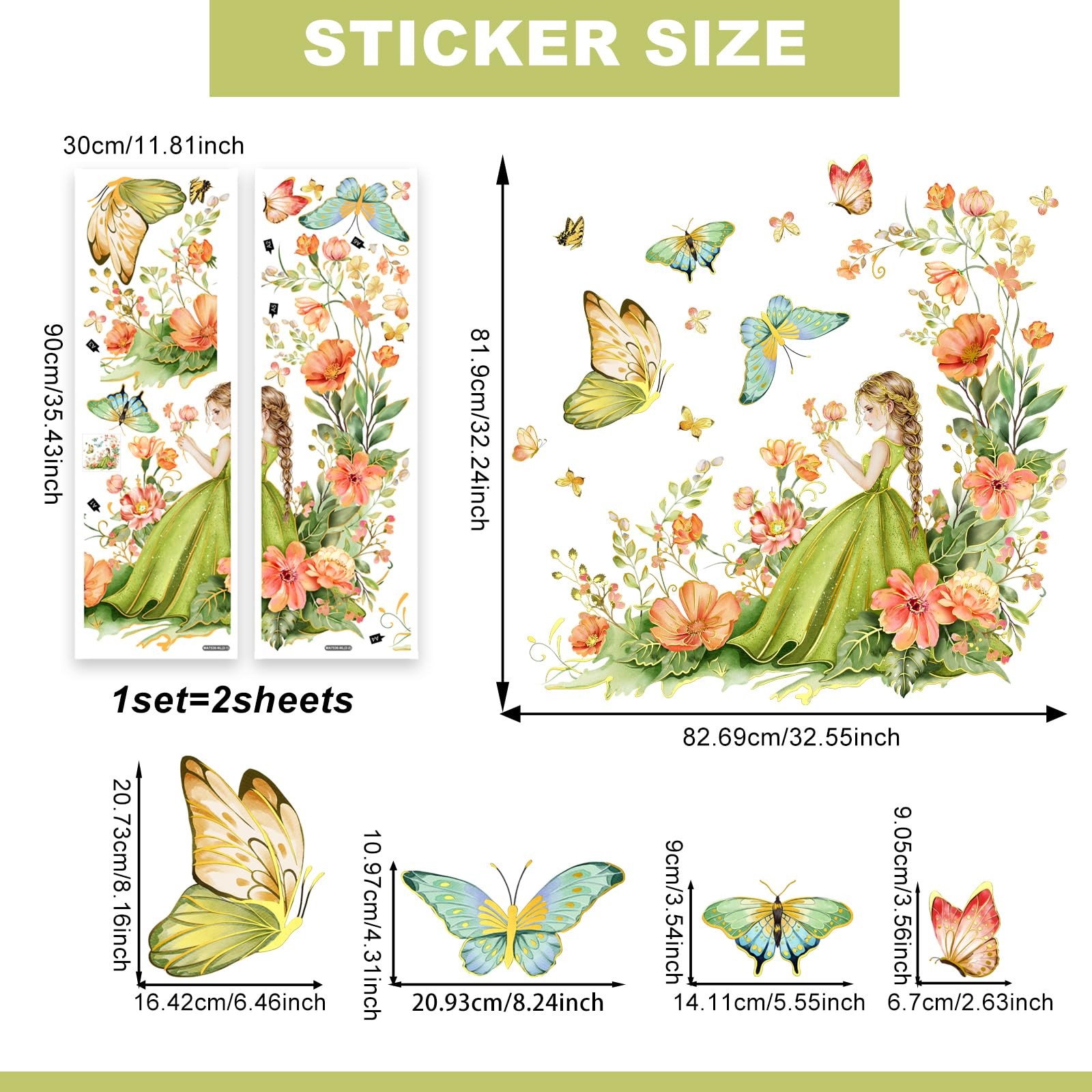 Flower Fairy and Butterfly Wall Stickers Fantasy Theme Wildflower with Colorf…