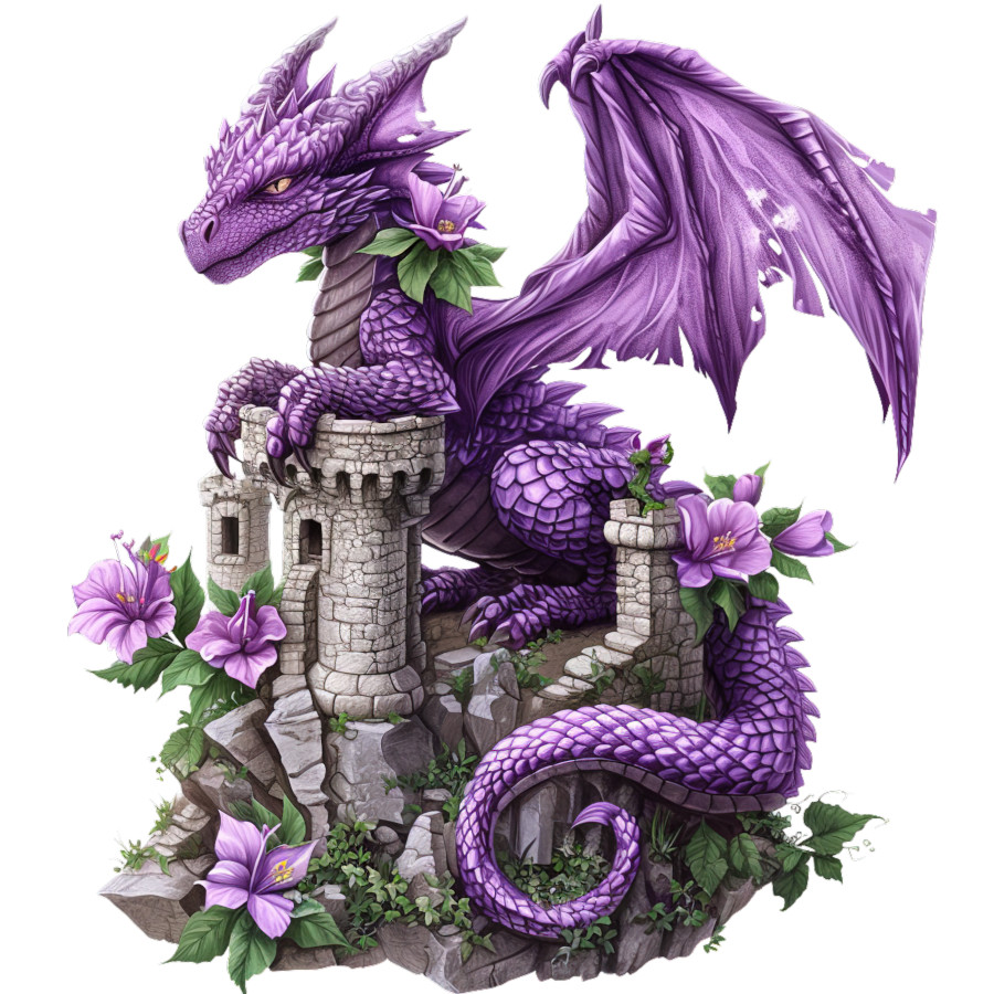 Vinyl Water Resistant Sticker Mystical Purple Dragon on a castle Sticker Decal