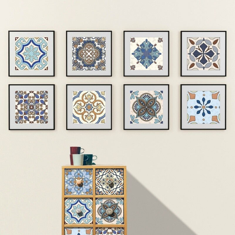 10PCS Floral Wall Sticker Self Adhesive Tiles Waterproof Ethnic Vintage Style