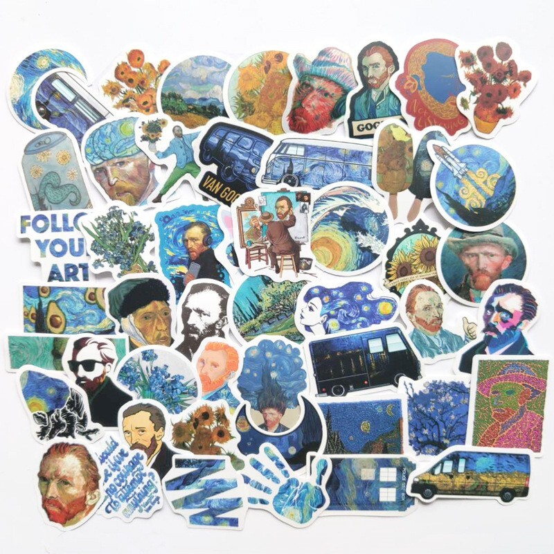 90pcs Famous Painting Vinyl Stickers, Artist Monet Van Gogh,007009