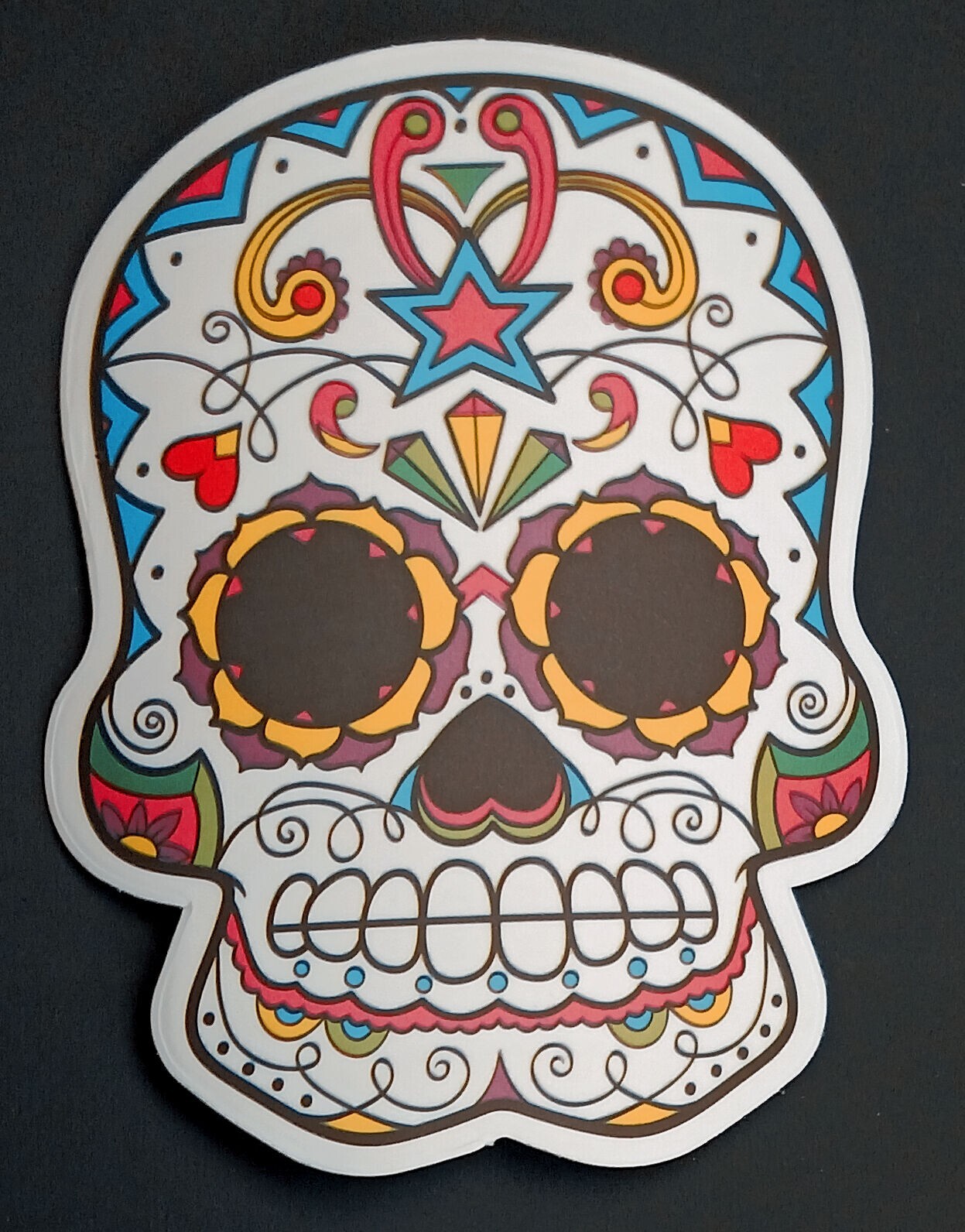 Sugar Skull Day Of The Dead Muerto Star Head Waterproof Vinyl Sticker 2" X 3”