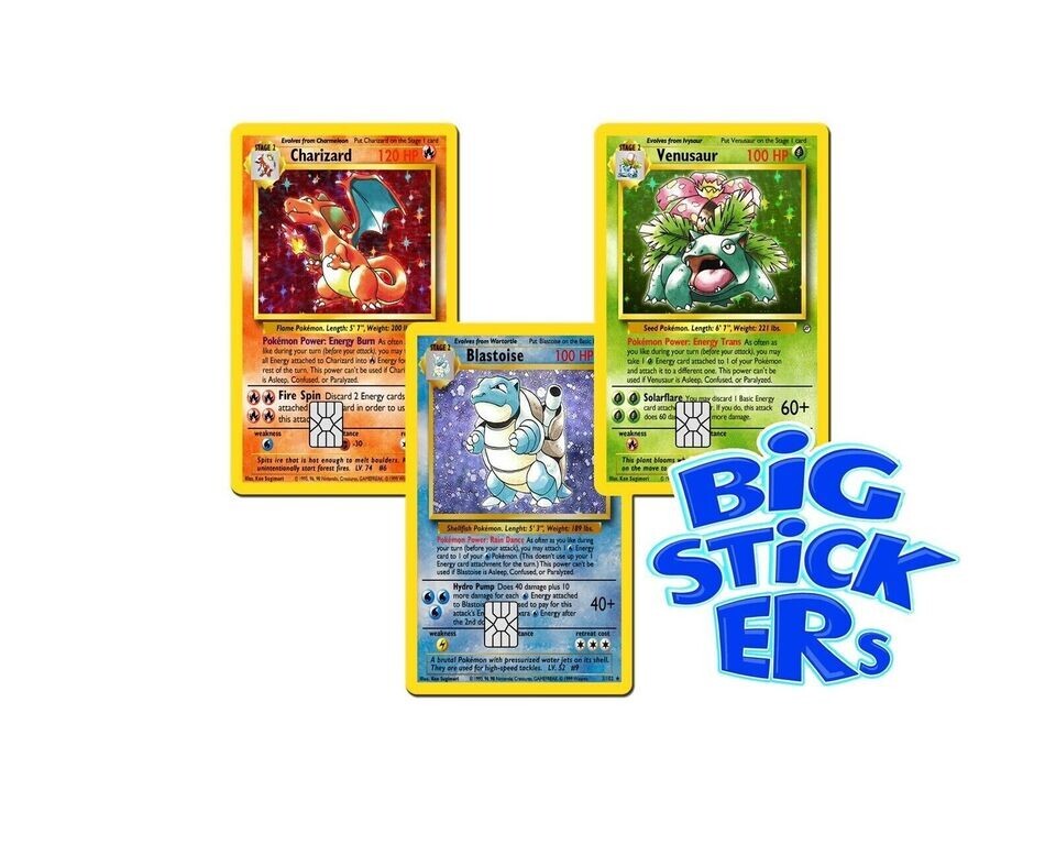 Credit Card SMART Sticker Skin Cover Pokemonstar Charizard, Blastoise, Venusaur.