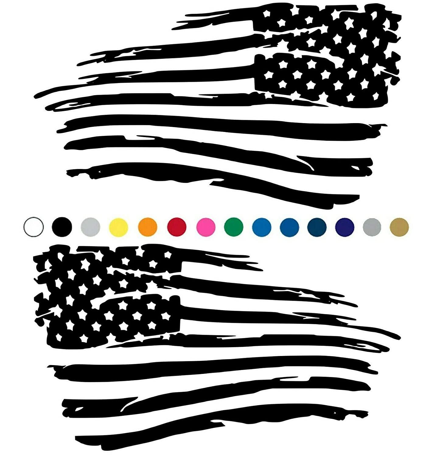 Distressed Tattered American Flag Vinyl Decal Sticker Ripped Torn USA SET of 2