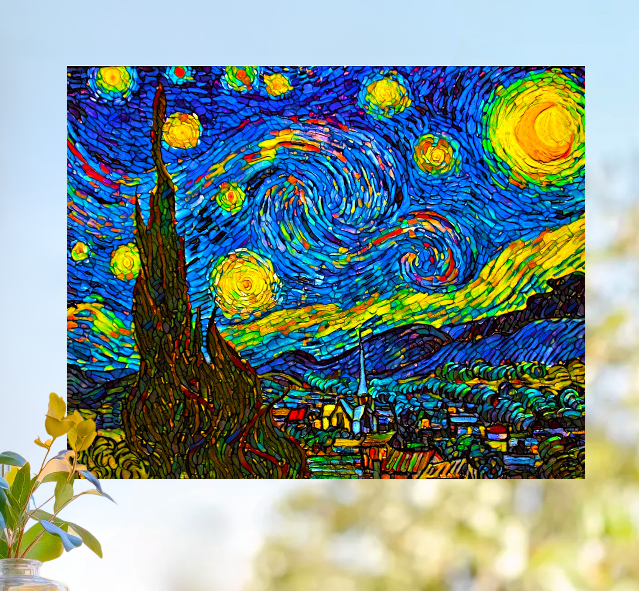 Starry Night Mosaic WINDOW CLING Size 10.2" Repositionable Vinyl