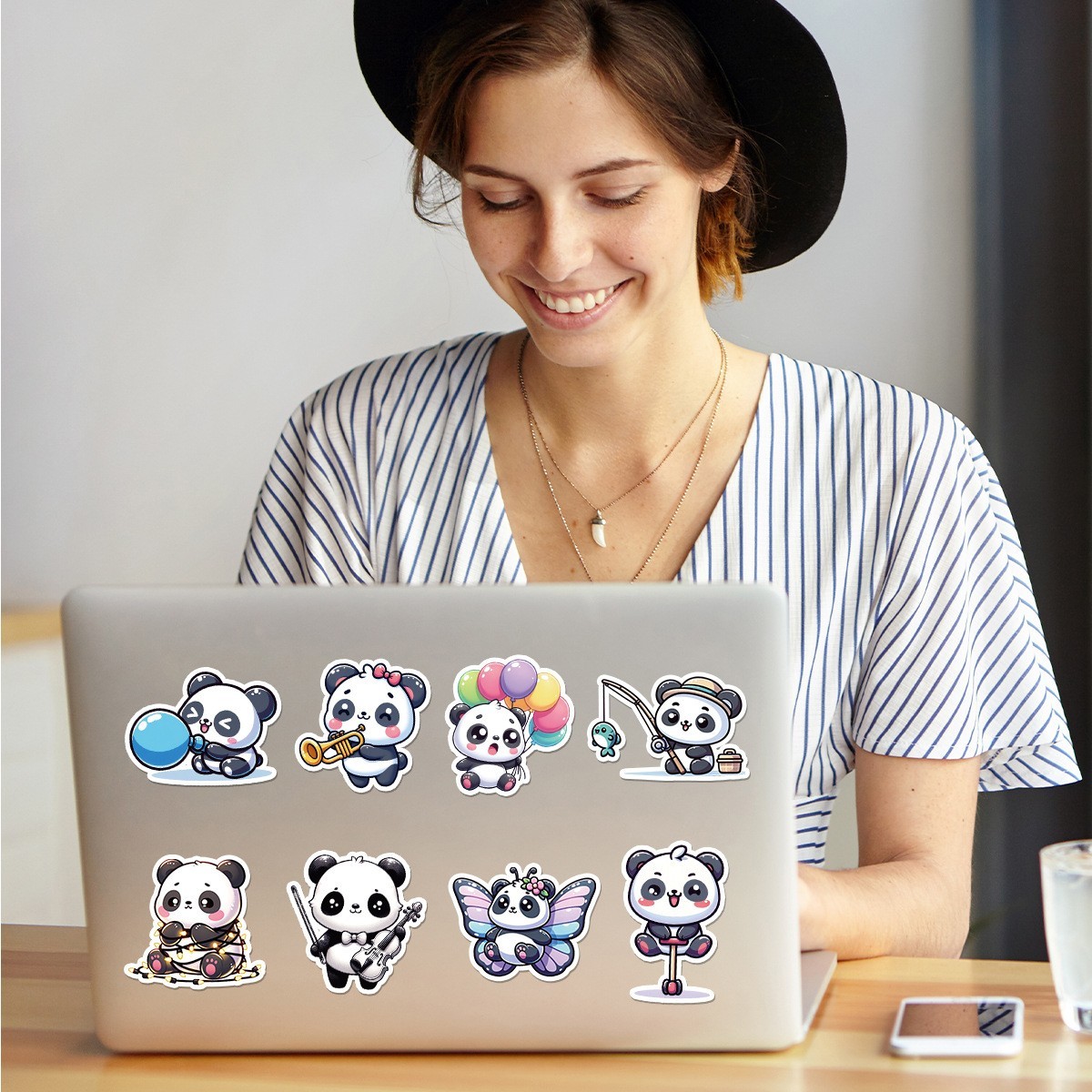 50pcs Waterproof Stickers Cute Cartoon Panda Luggage Phone Laptop Water Bottle