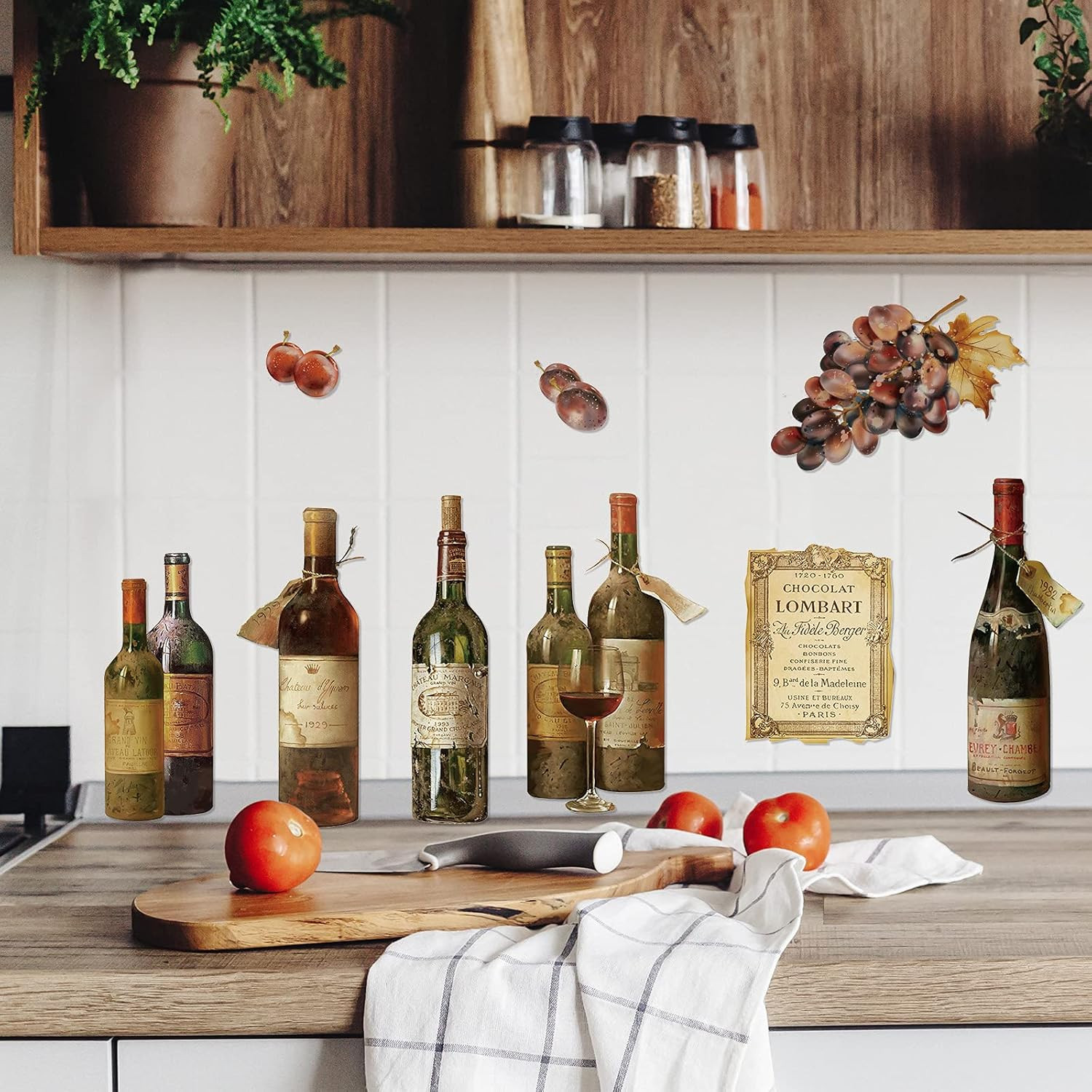 2 Sheets Wine Wall Decal Stickers Artwork Peel and Stick Wine Bottle Wall Glass