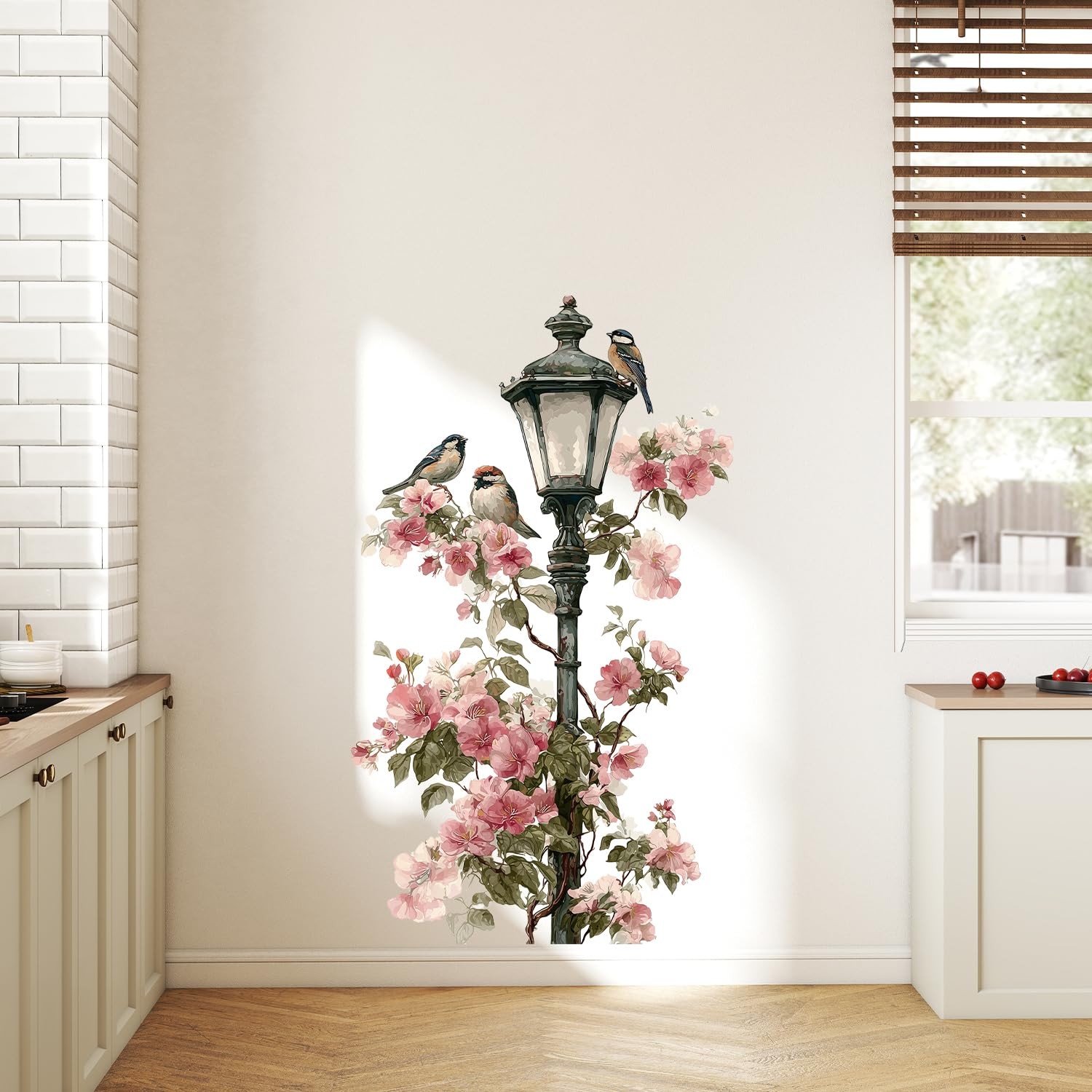 Floral Wall Decals Peel and Stick Vintage Stickers with Birds and Street Lamp…