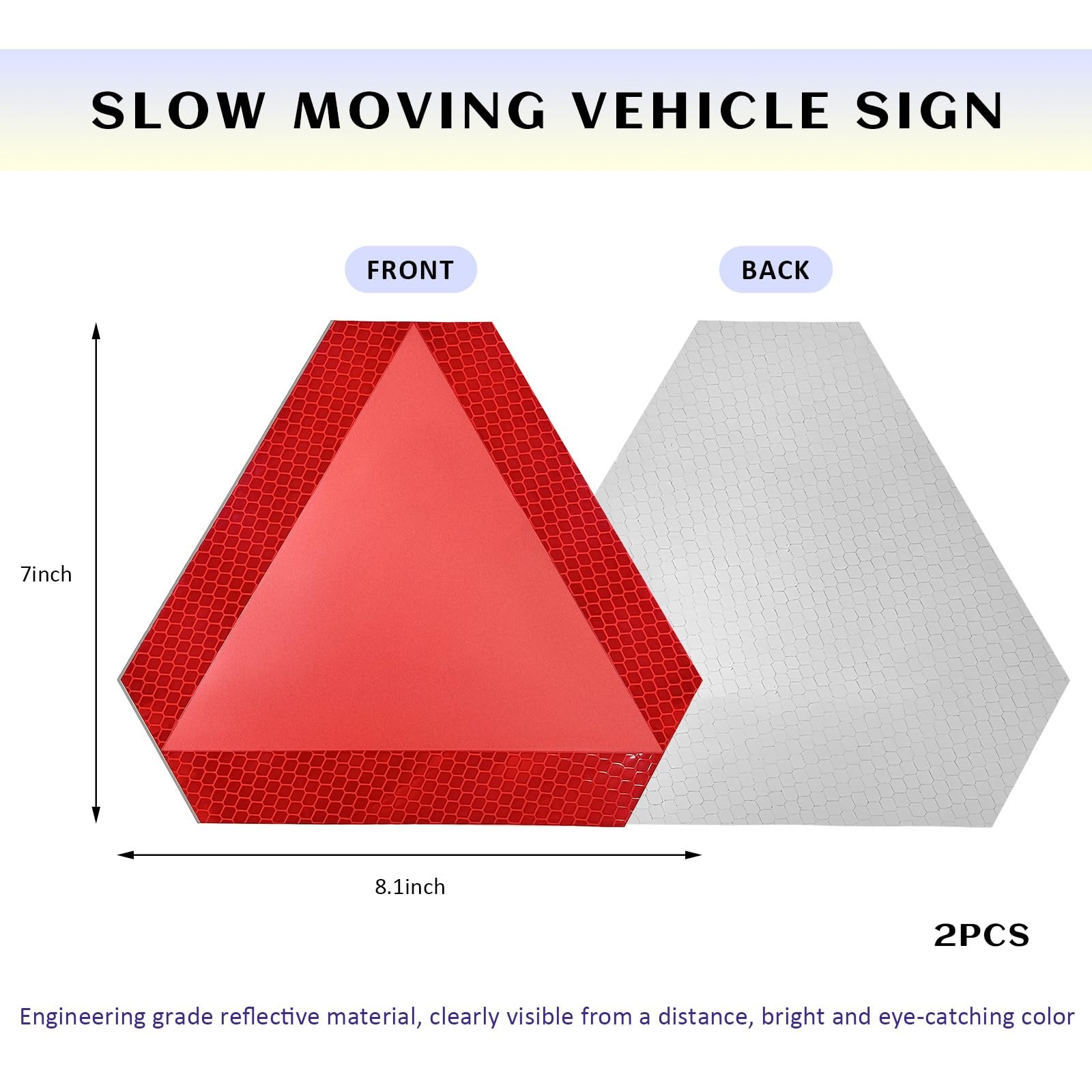 2 Pcs Slow Moving Vehicle Triangle Signs 7×8 Inch for Golf Card Outdoor Use