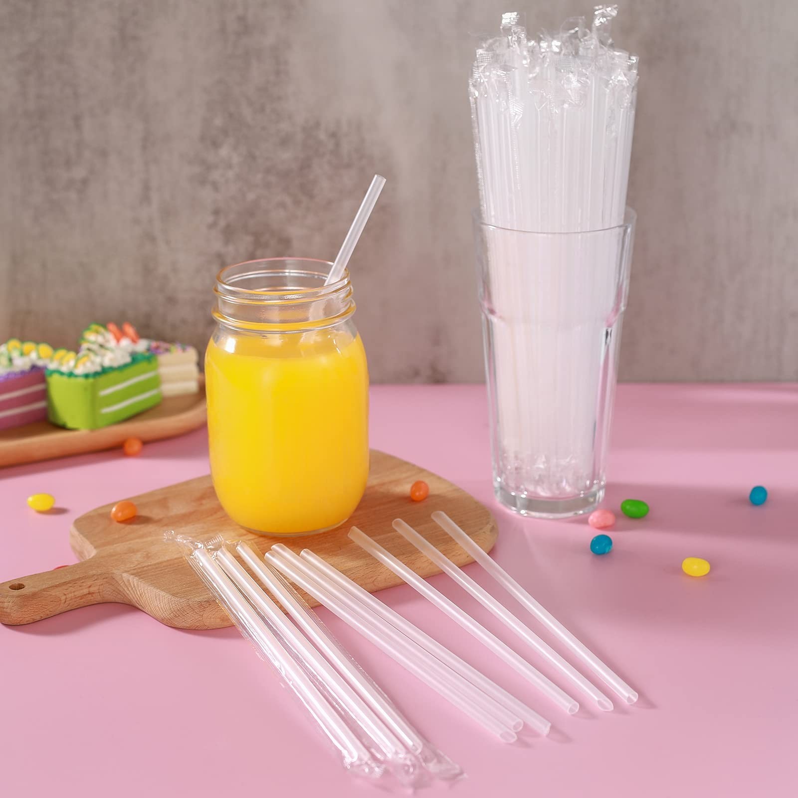 [400 Pcs] Clear Individually Wrapped Disposable Plastic Straws for 16 oz Cups…
