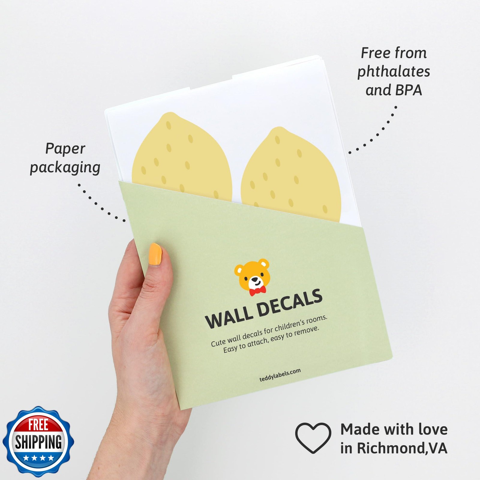 Teddylabels – Lemon Wall Decals – Easy-to-Apply and Removable Wall Stickers: