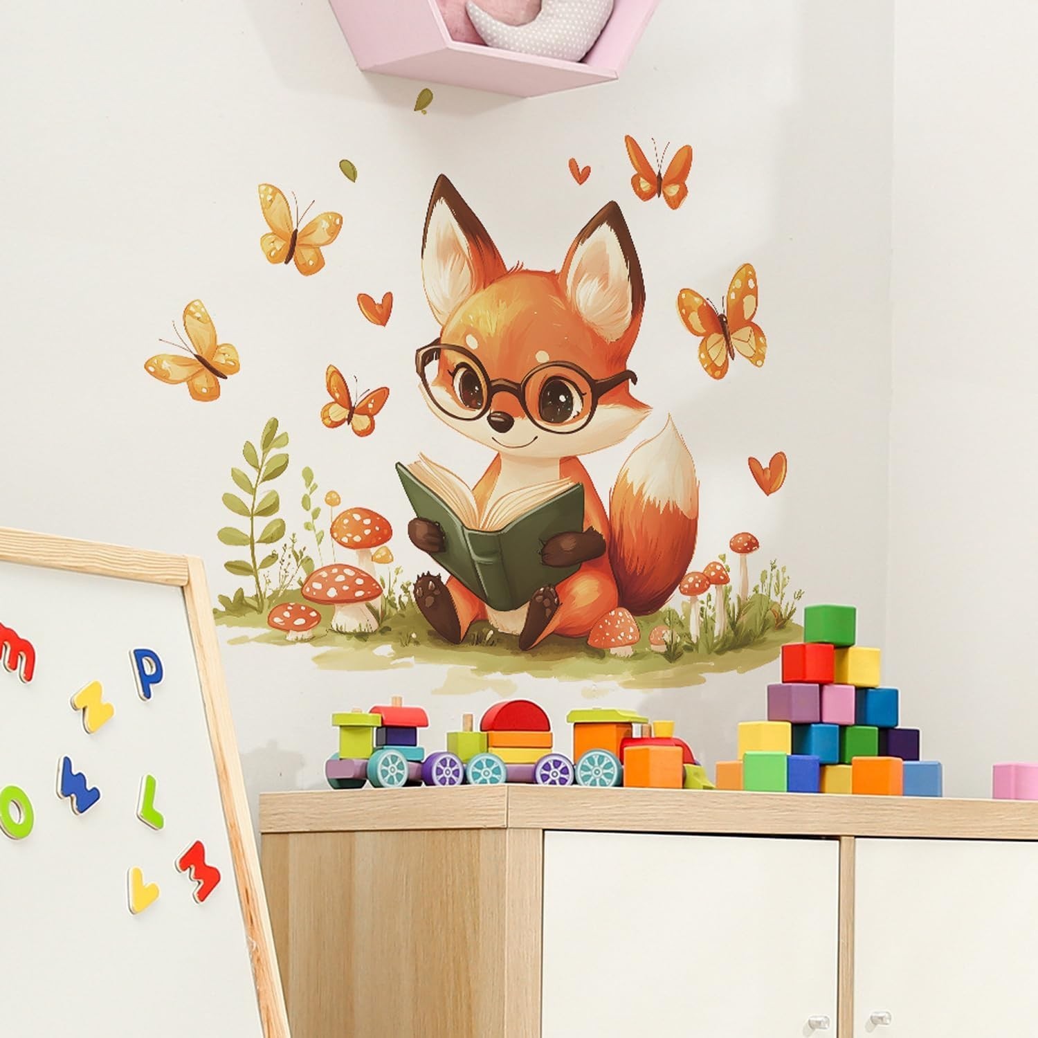 Woodland Fox Kids Wall Decal Nursery Decor with Butterflies Mushrooms 11.8 x …