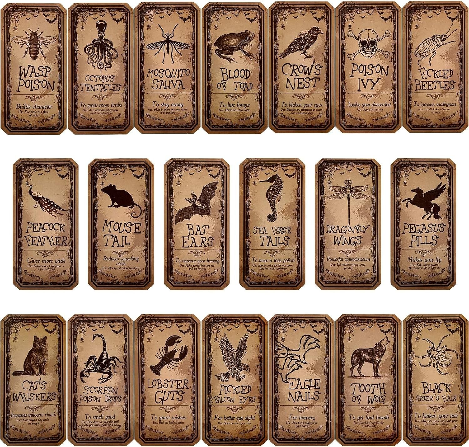 80 Pcs Creepy Apothecary Bottle Labels Animal Medicine Bottle Stickers Potions L