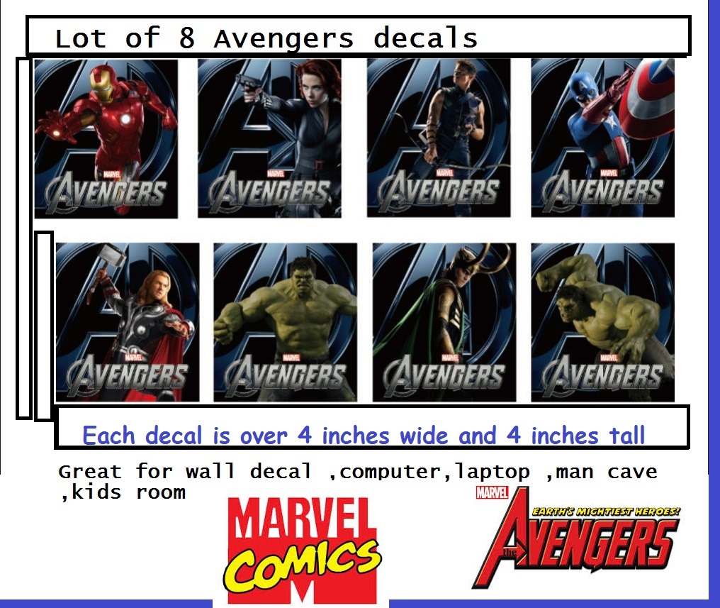 8 Avengers Assemble Age of Ultron PVC Wall Sticker laptop Decals Kids Boys hulk