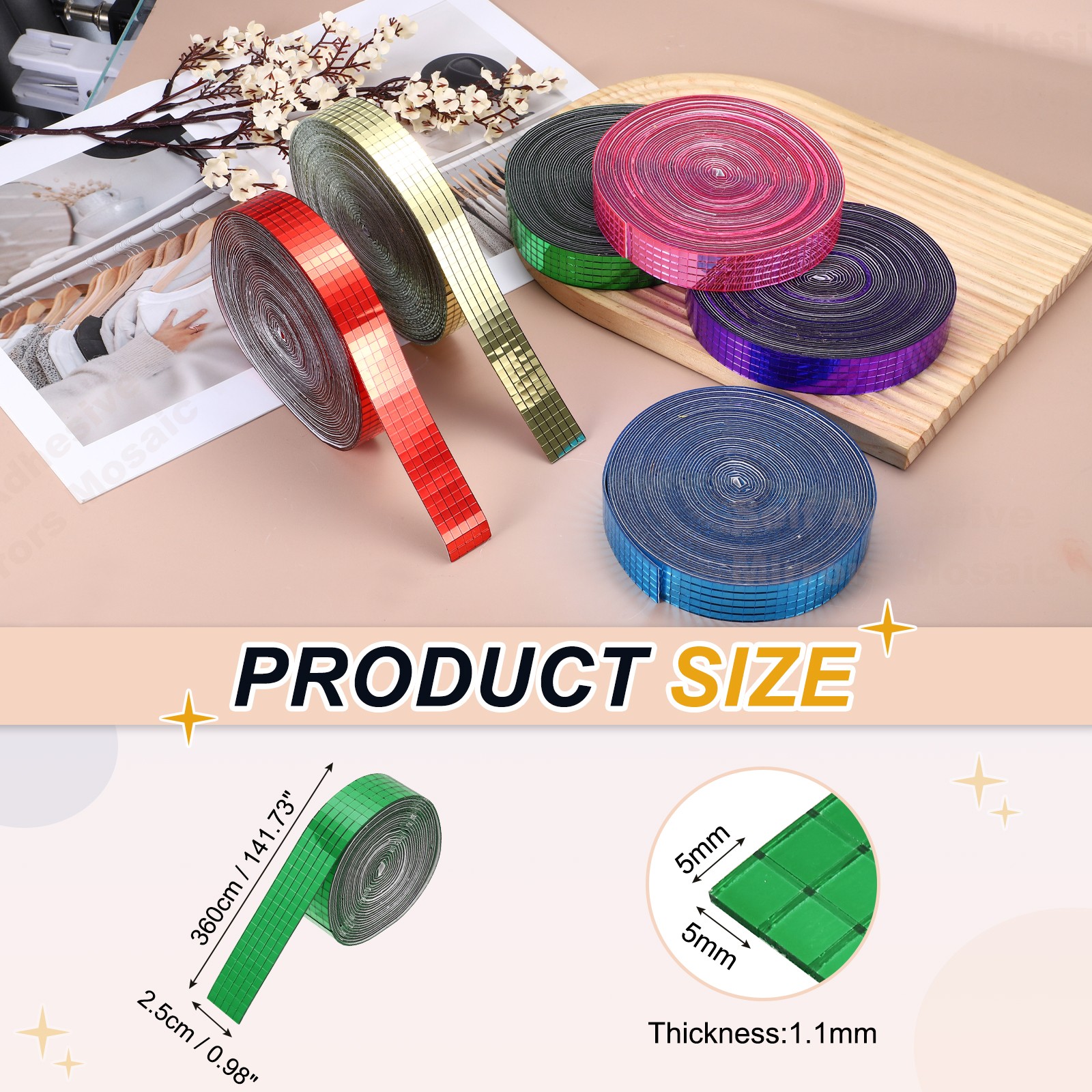 5x5mm Self Adhesive Mirrors Mosaic Tiles, 3600 Pcs Mosaic Sticker, Green