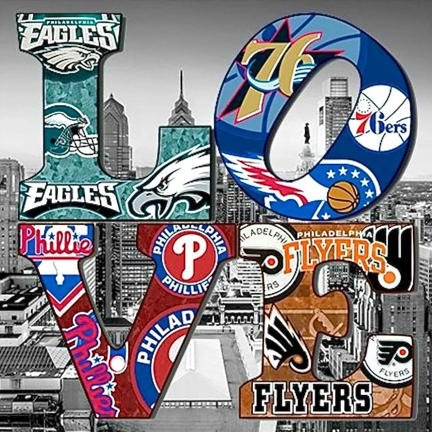 Philadelphia Sports Teams LOVE *NEW 4" x 4" Sticker Eagles 76ers Phillies Flyers