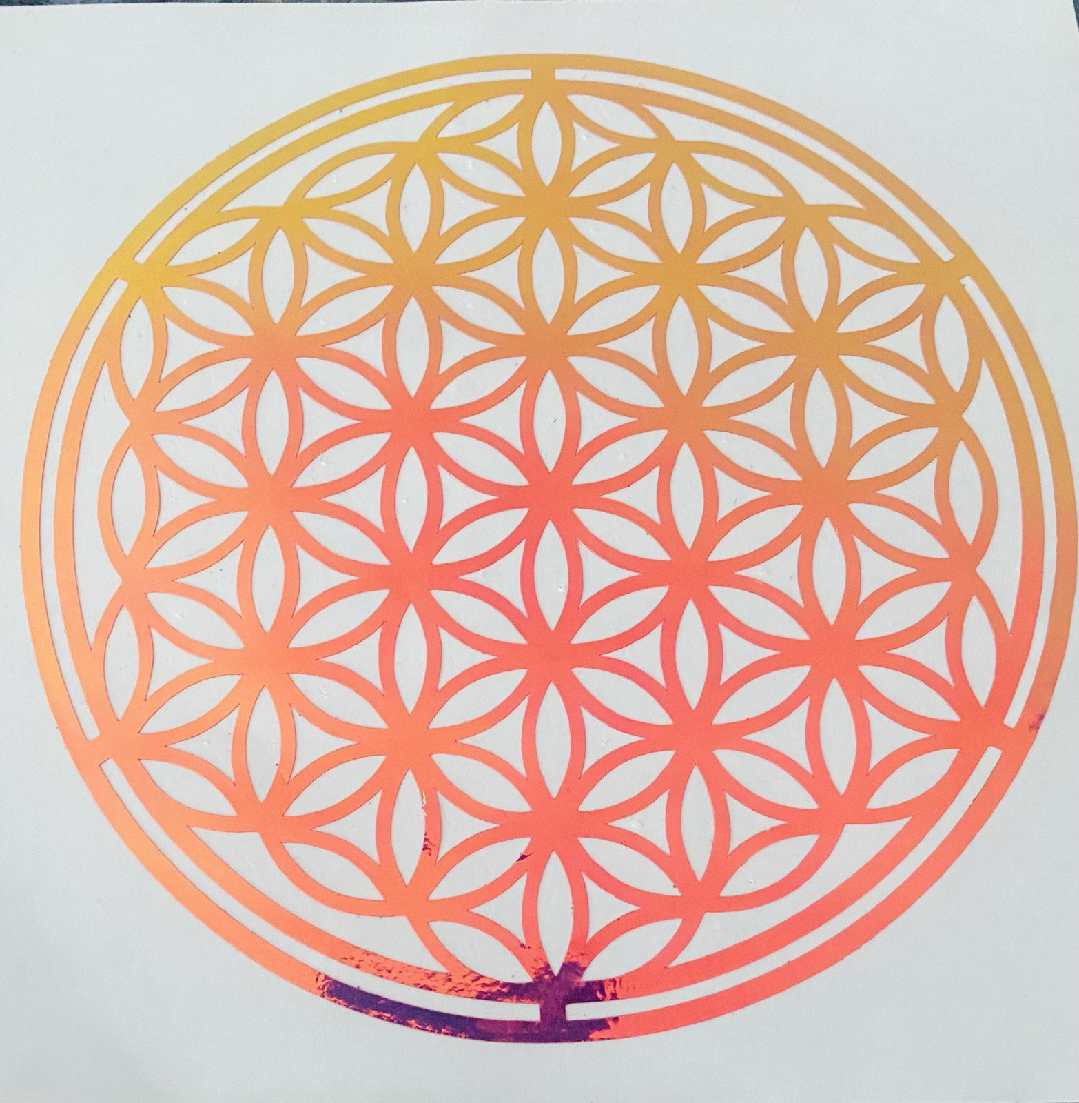 Flower of Life Vinyl Decal 5”X5” Holographic Red–Copper Sacred Geometry