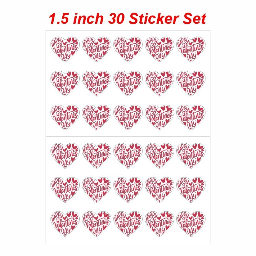 Happy Valentine's Day Heart Shape Stickers Set, 1.2" & 1.5"