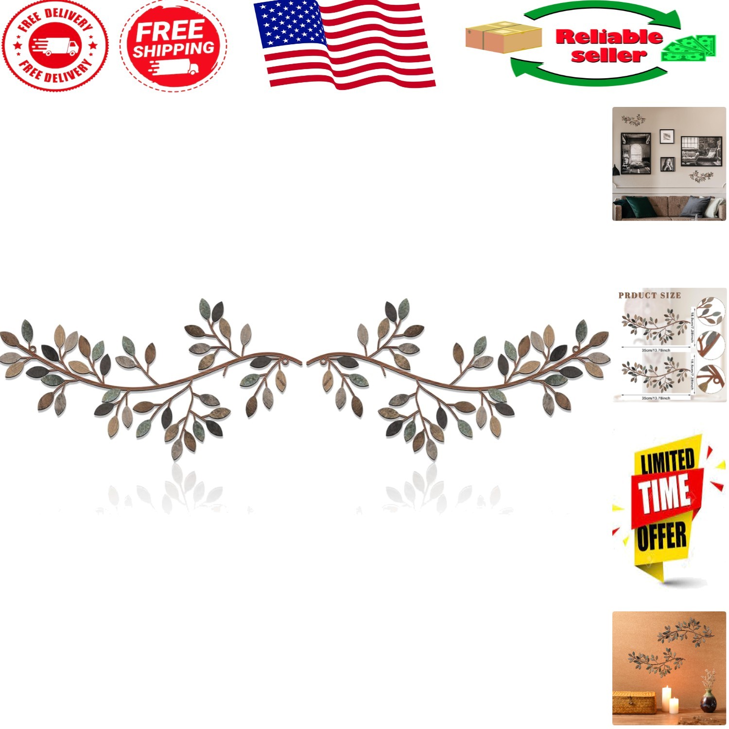 Metal Leaf Wall Art: 2-Piece Wrought Iron Sculptures for Sophisticated Spaces