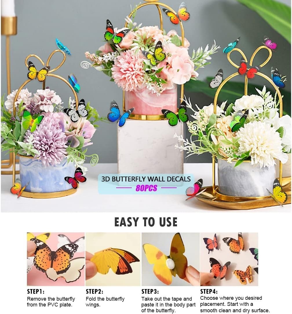 Waterproof & Fade-Resistant 80 PCS Butterfly Stickers – Perfect for Events