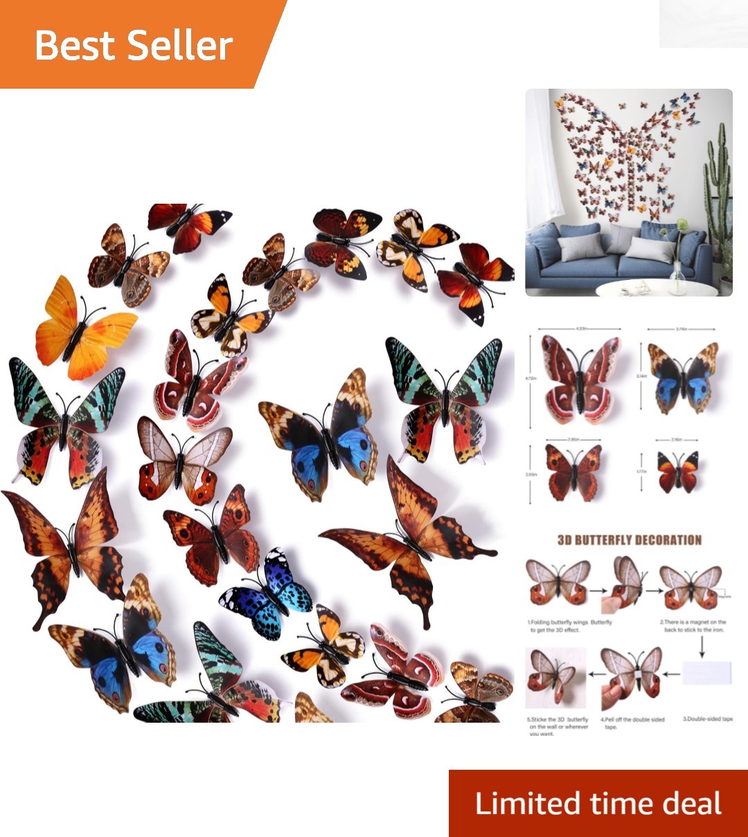 Magnetic & Adhesive 3D Butterfly Art Stickers – Transform Your Space