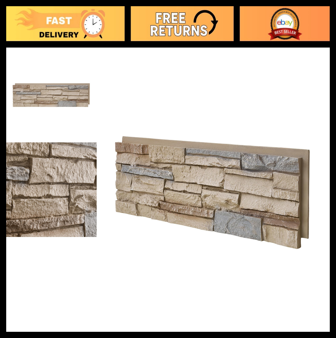 Faux Stone Wall Panels 1-Pack, 3.25 Sq Ft PU Veneer Siding for DIY Home Decor