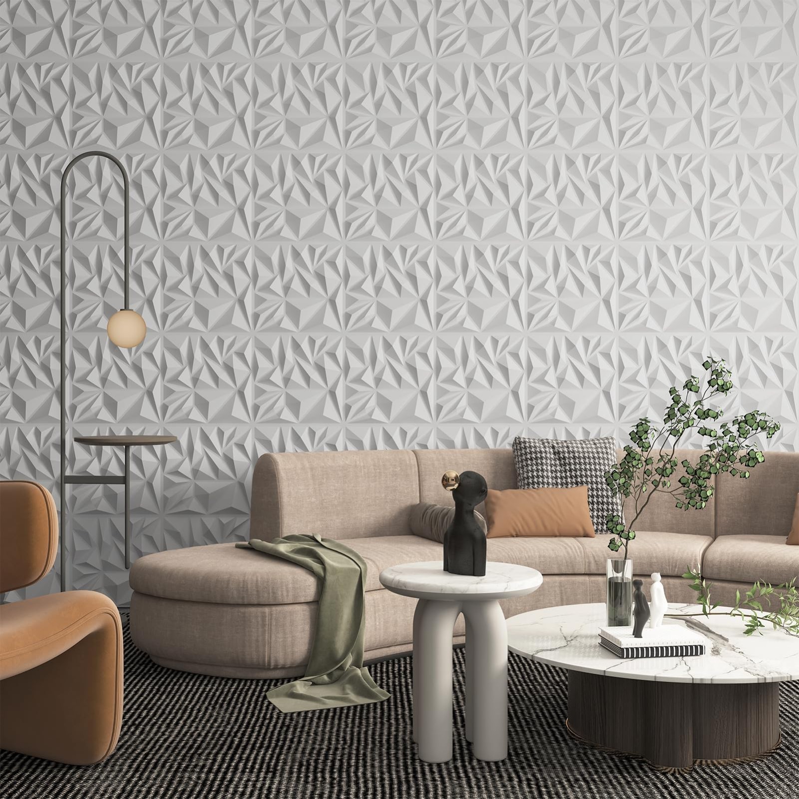 33-Pack 3D Wall Panels – Modern Diamond Textured Accent Decor for Living Room, 1
