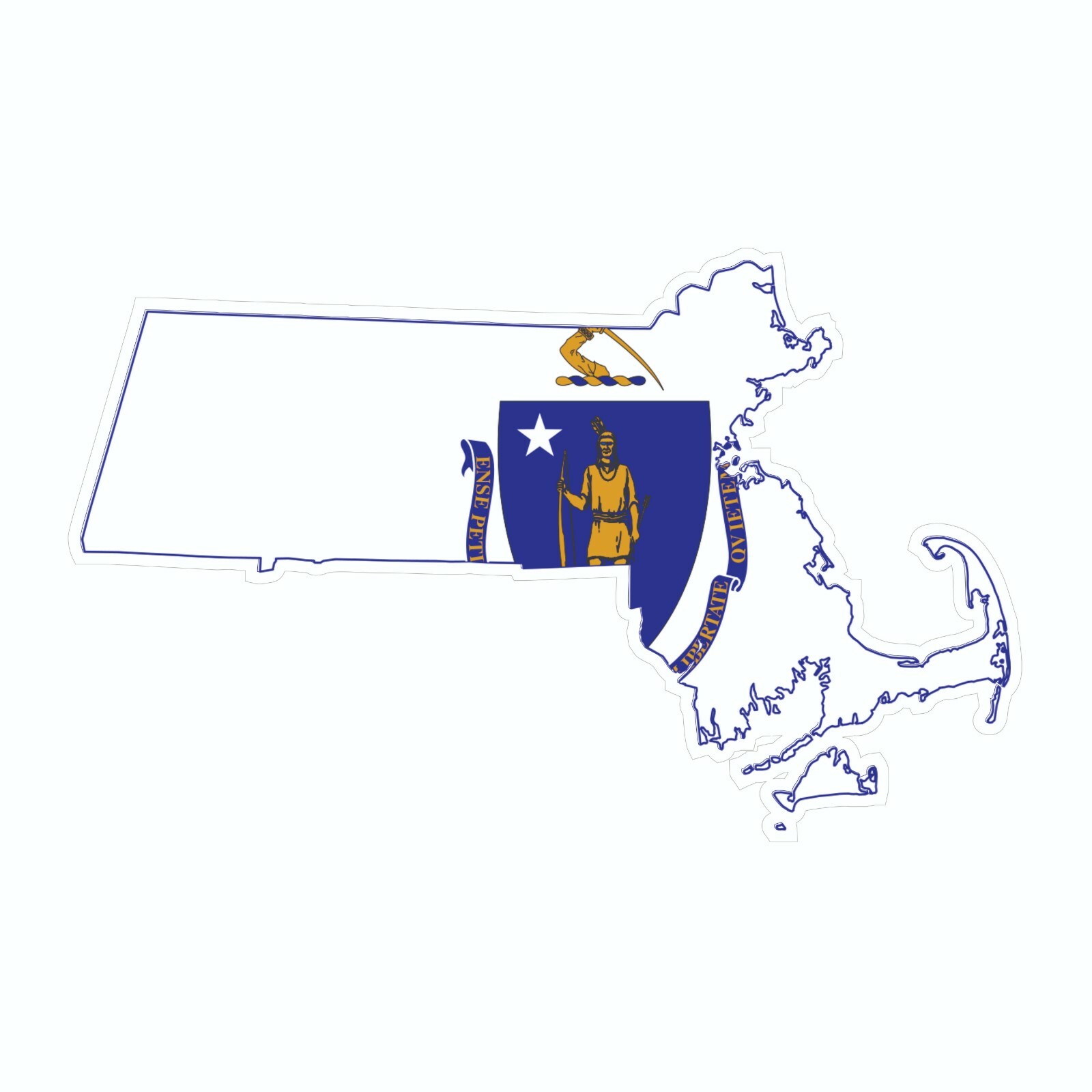 Massachusetts State Map Outline with Flag Sticker, Decal, Vacation Sticker