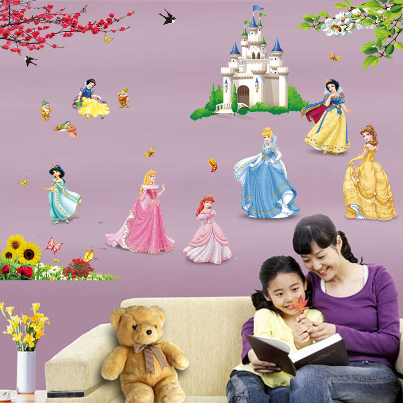 Large Princess Castle Wall Stickers Colorful Vinyl Decal Girls Kids Bedroom Art