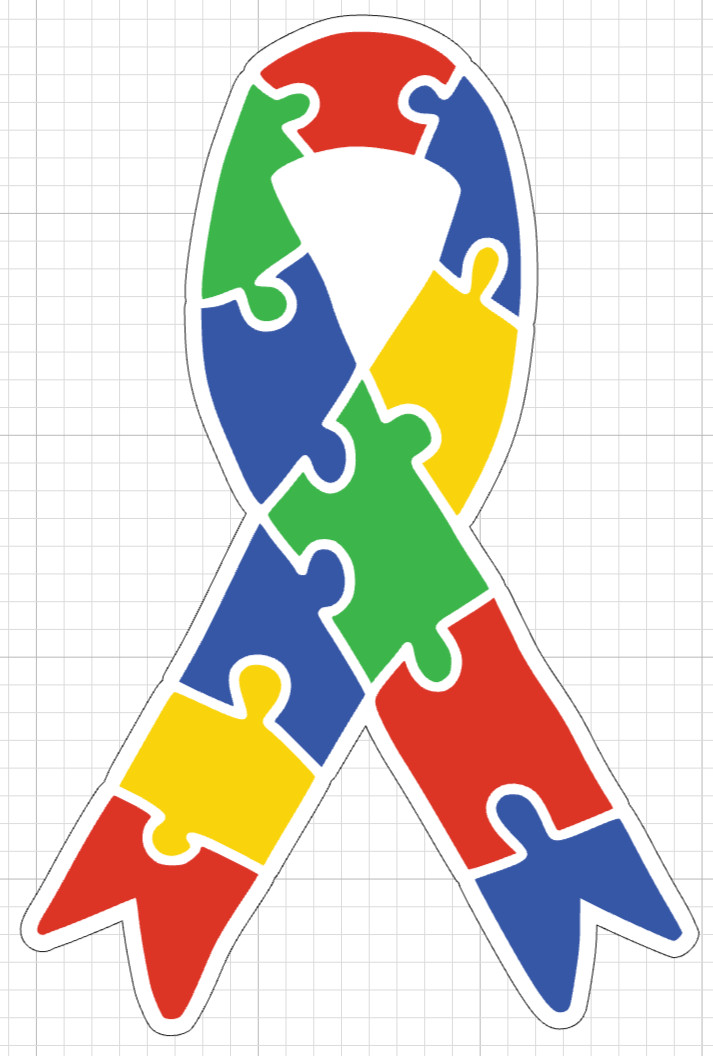 Autism Ribbon Waterproof Vinyl Sticker Multiple Sizes