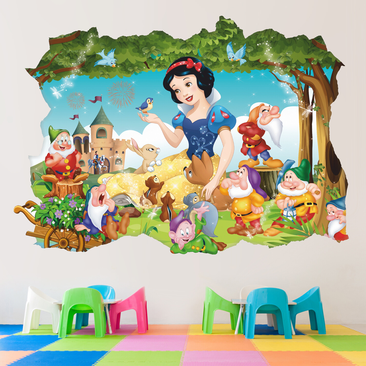 Snow White 3D Wall Decal, Wall Sticker, Fairytale, Seven Dwarfs, Decor