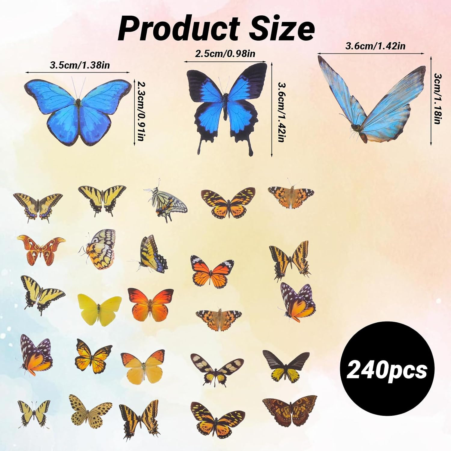 240PCS Butterfly Stickers PET Waterproof Transparent Colorful Resin Decals Deco