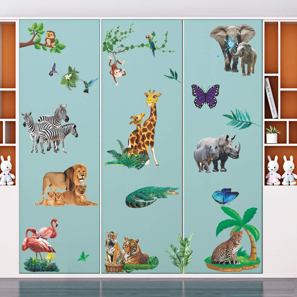 Lifelike Jungle Animal Wall Decals Safari Wild Animal Wall Stickers Removable Li