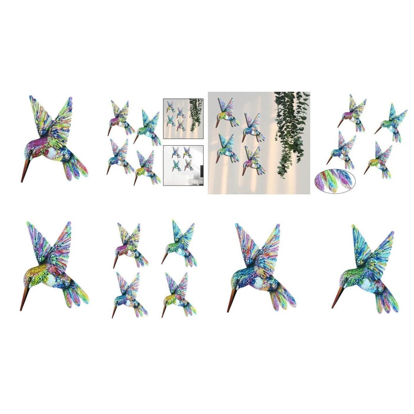 Bright Colorful Hummingbird Metal Wall Decoration for Indoor and Outdoor Use