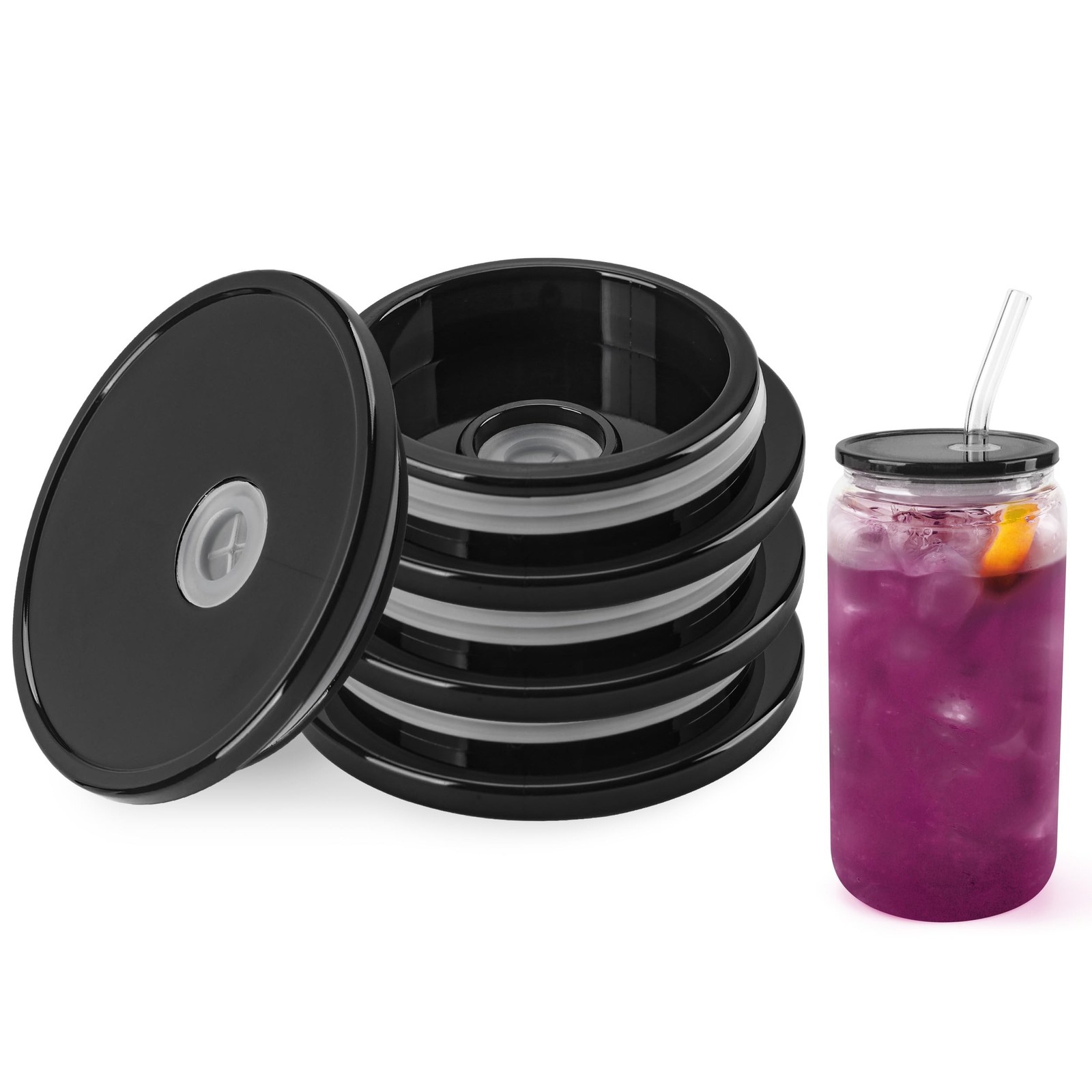 Joyclub 4 Pack Acrylic Lids for 16 oz Glass Cups with Bamboo Lids and Straws …