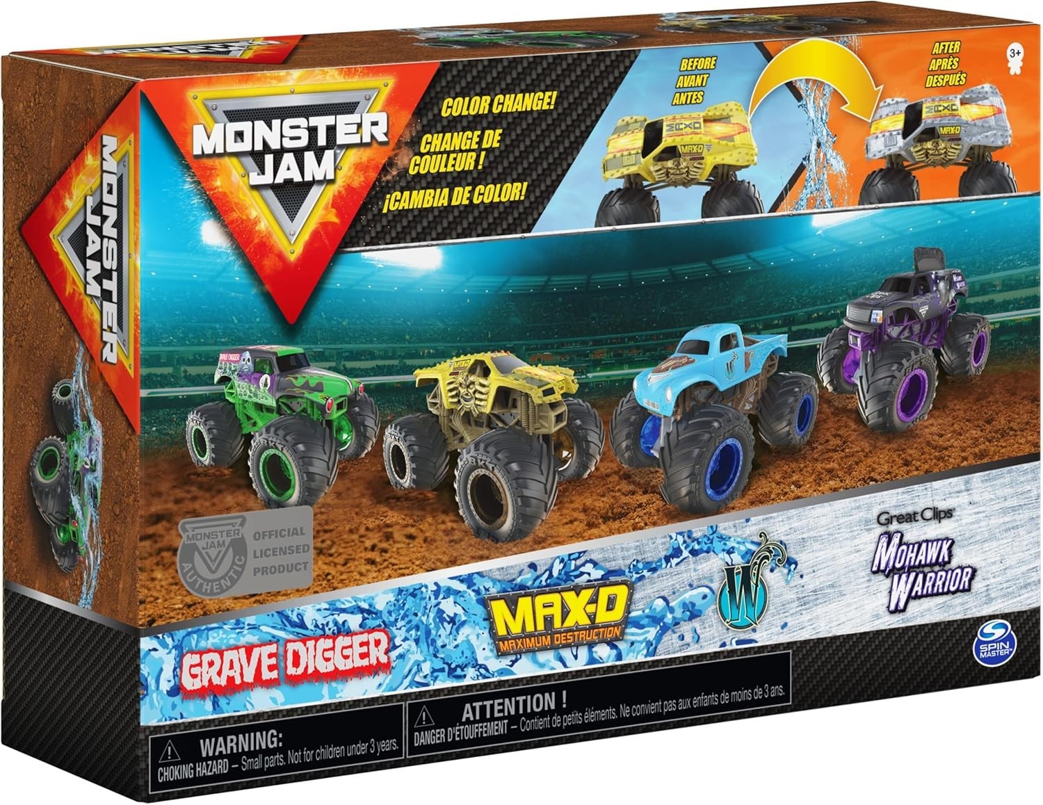 Official Reveal the Steel 4-Pack of Color-Changing Die-Cast Monster Trucks,…