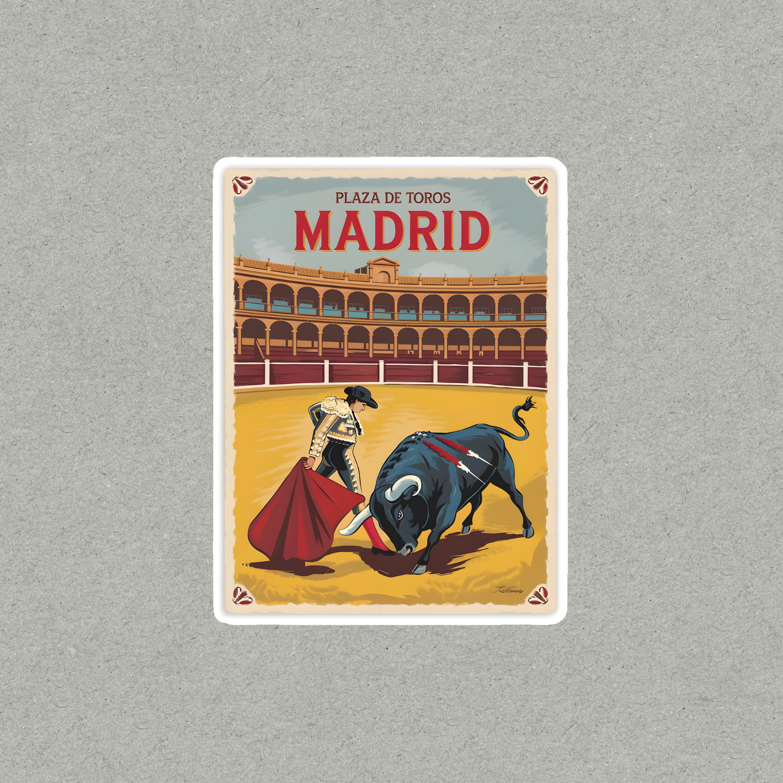 Vintage Madrid Spain Plaza de Toros Bullfighting Arena Travel Decal Sticker #349